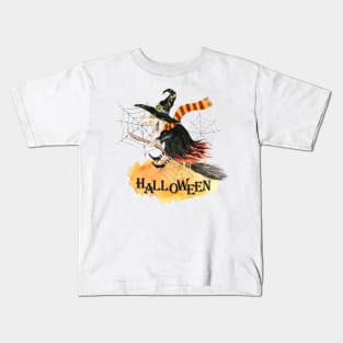 Halloween, watercolor witch, spider web Kids T-Shirt
